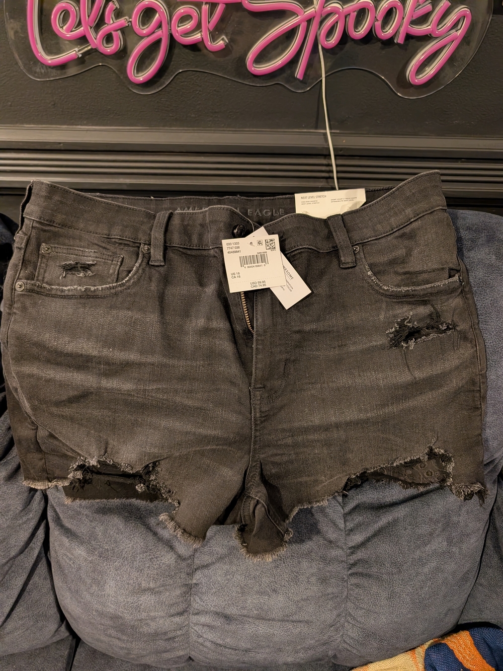 American Eagle Outfitters Women's Washed Black Distressed Denim Shorts